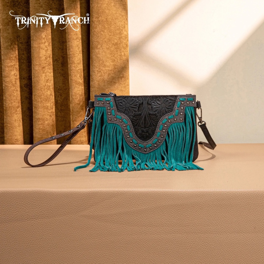 Trinity Ranch Floral Tooled Collection Clutch/Crossbody - Black